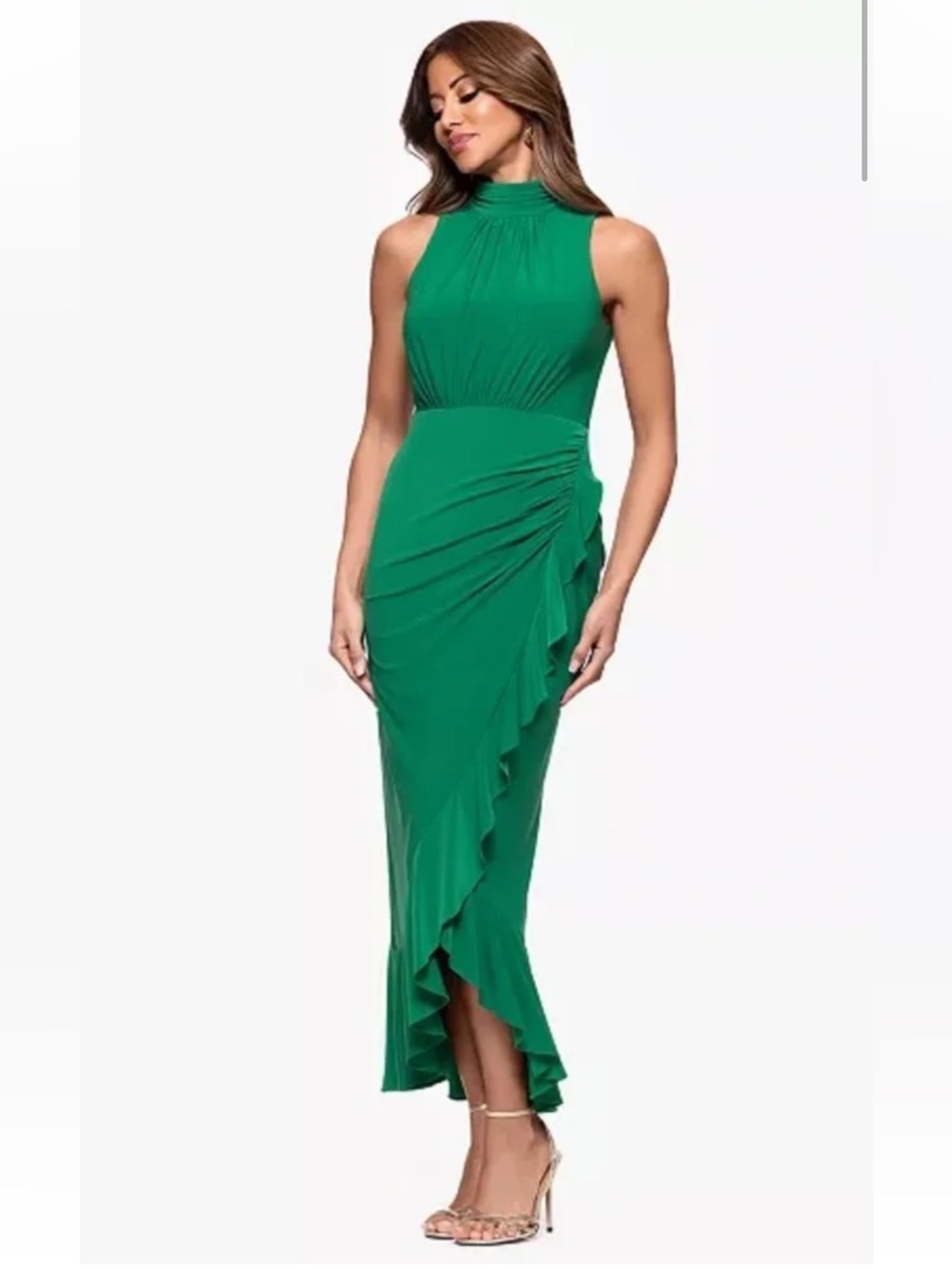 NWT XSCAPE Women's High-Neck Ruffled-Front Sheath Dress sz 6